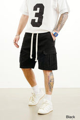 PANTALON SCURT BUMBAC CARGO NEGRU